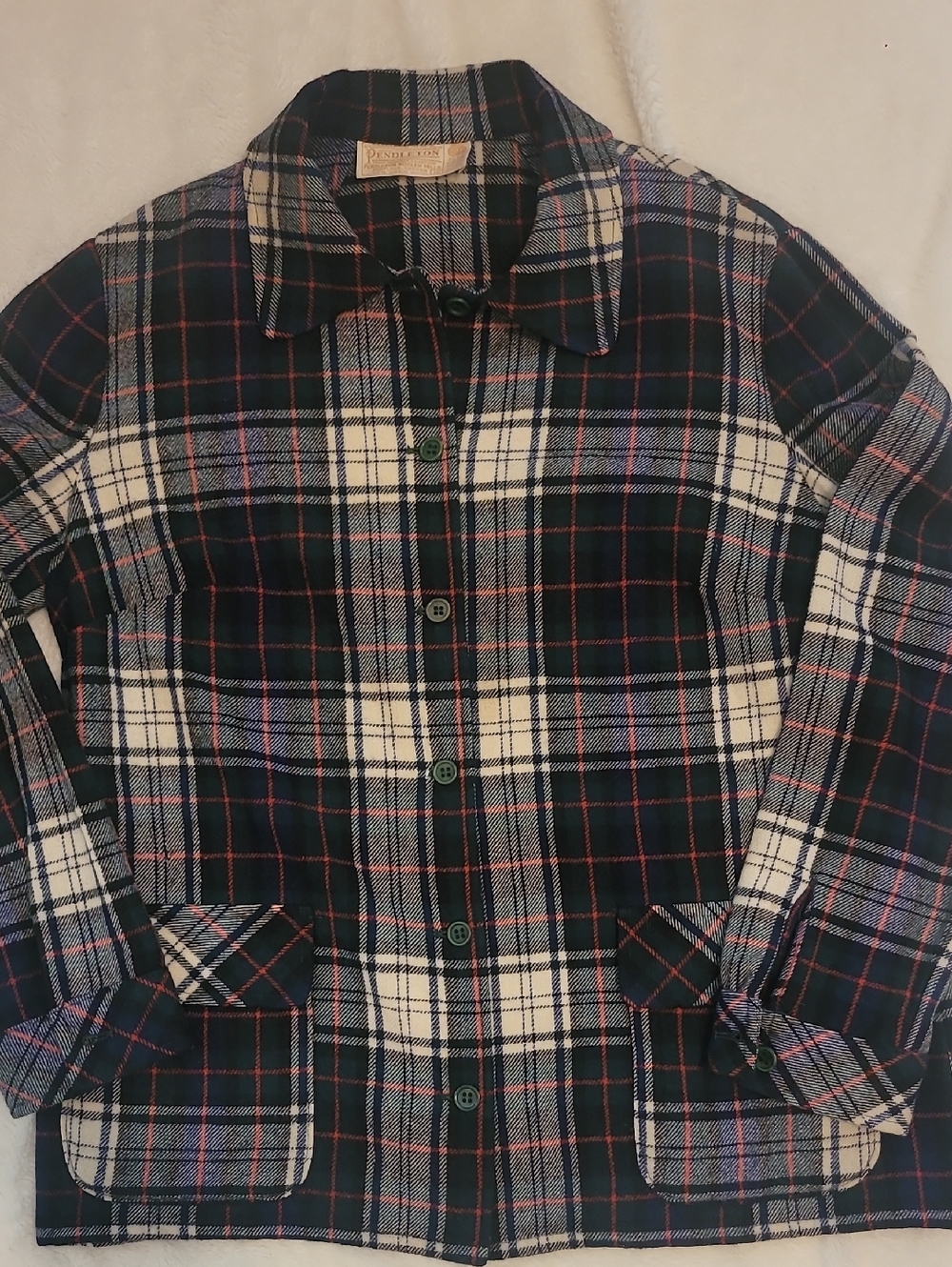 Pendleton Navy, Cream & Red Plaid Button Jacket
